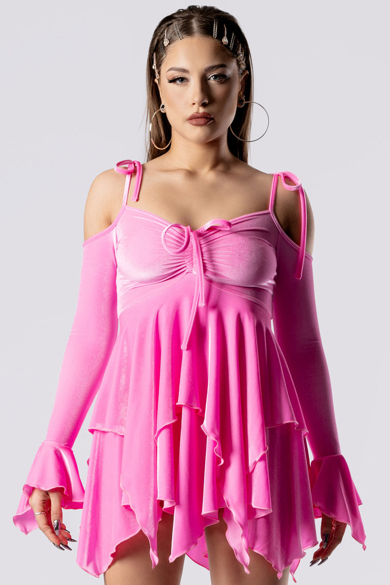 Babydoll Pink Fairy Velvet Dress – Pink Velvet Y2K Dress for Party, XXL