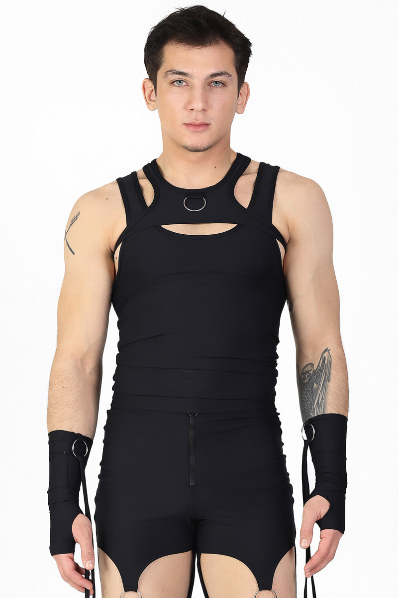 All Black Men's Tank Top and Super Top for Techno Party | Devil