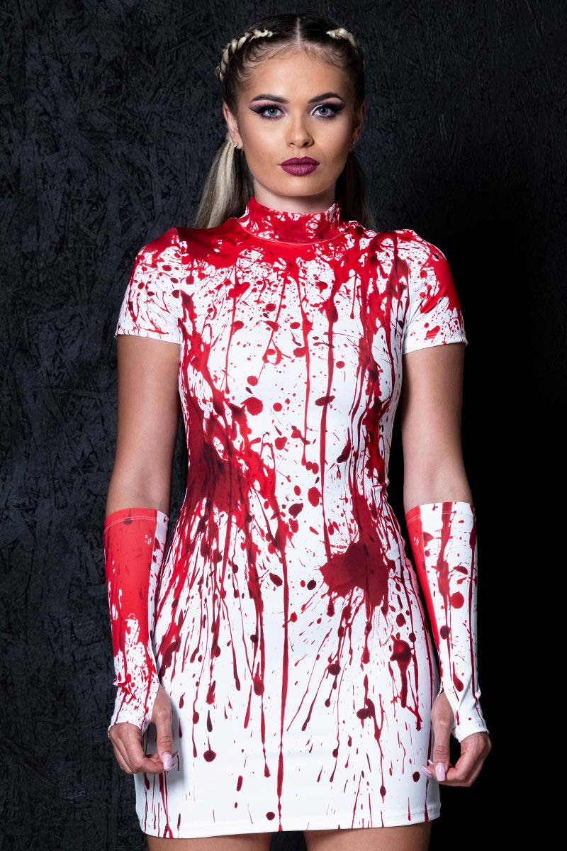 Bloody Nurse Short Sleeves Mini Dress for Halloween