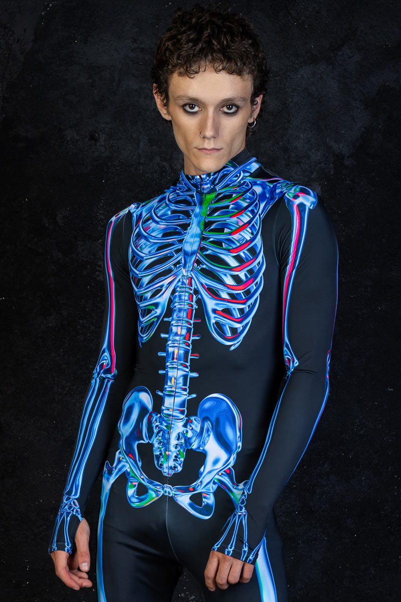 Blue Sapphire Skeleton Male Costume Close View