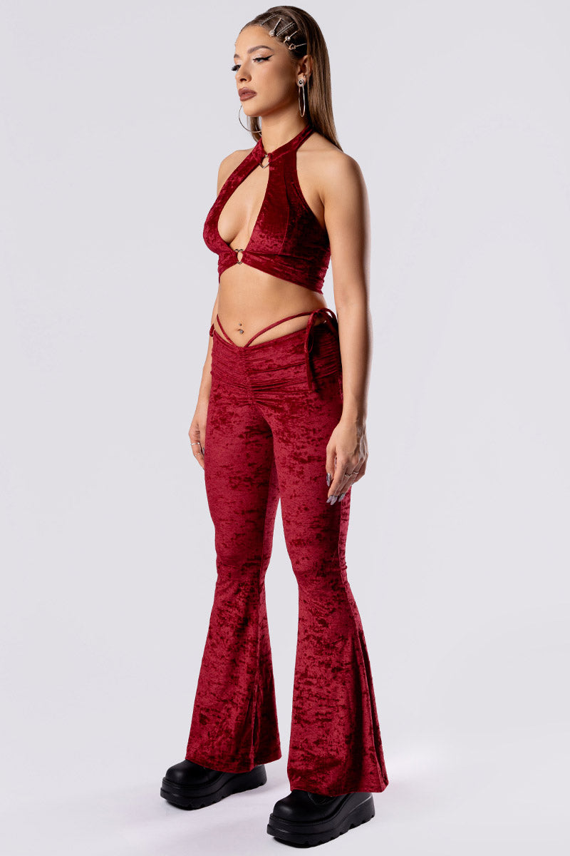 crimson-kiss-hip-strap-flare-pants-set-red-velvet-side-view