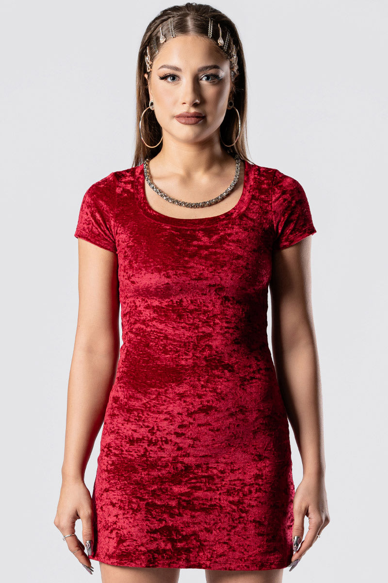 Crimson Kiss Short Sleeve Bodycon Dress - Red Velvet Crimson Kiss Short Sleeve Bodycon Dress - Red Velvet