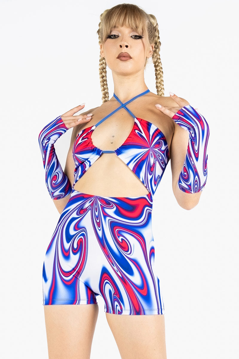 Freedom Flow Cut Out Playsuit Front View