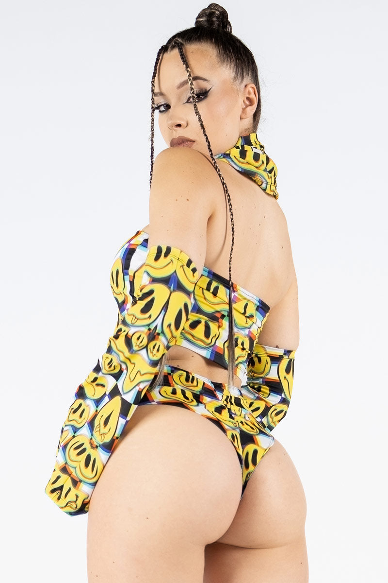 Glitchy Emojis Scrunch Bikini Bottoms Set Back View
