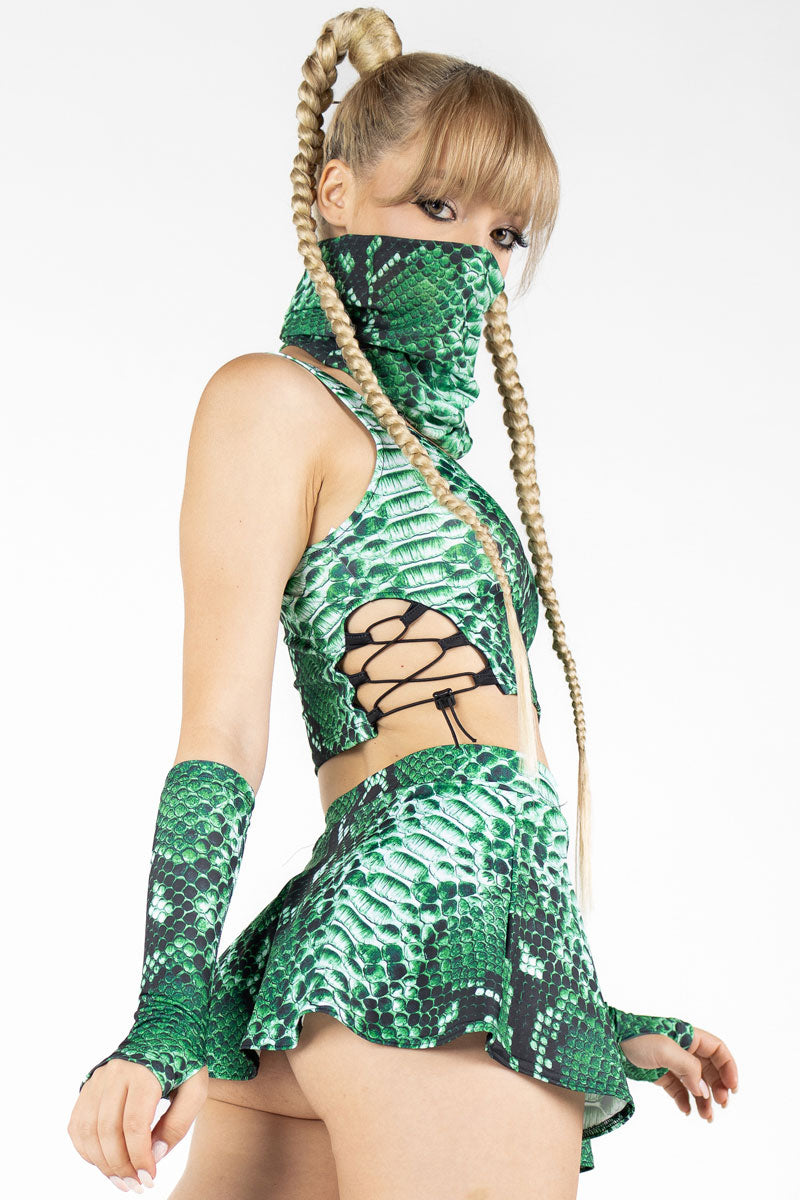 Green Snakeskin Lace Up Crop Top Side View