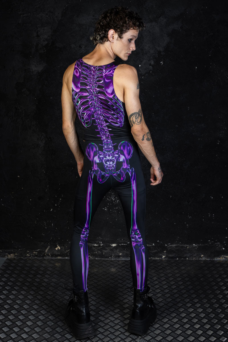 Men's Purple Skeleton Leggings Back View
