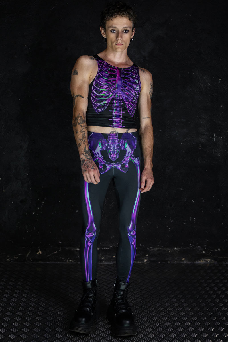 Men's Purple Skeleton Leggings Full View