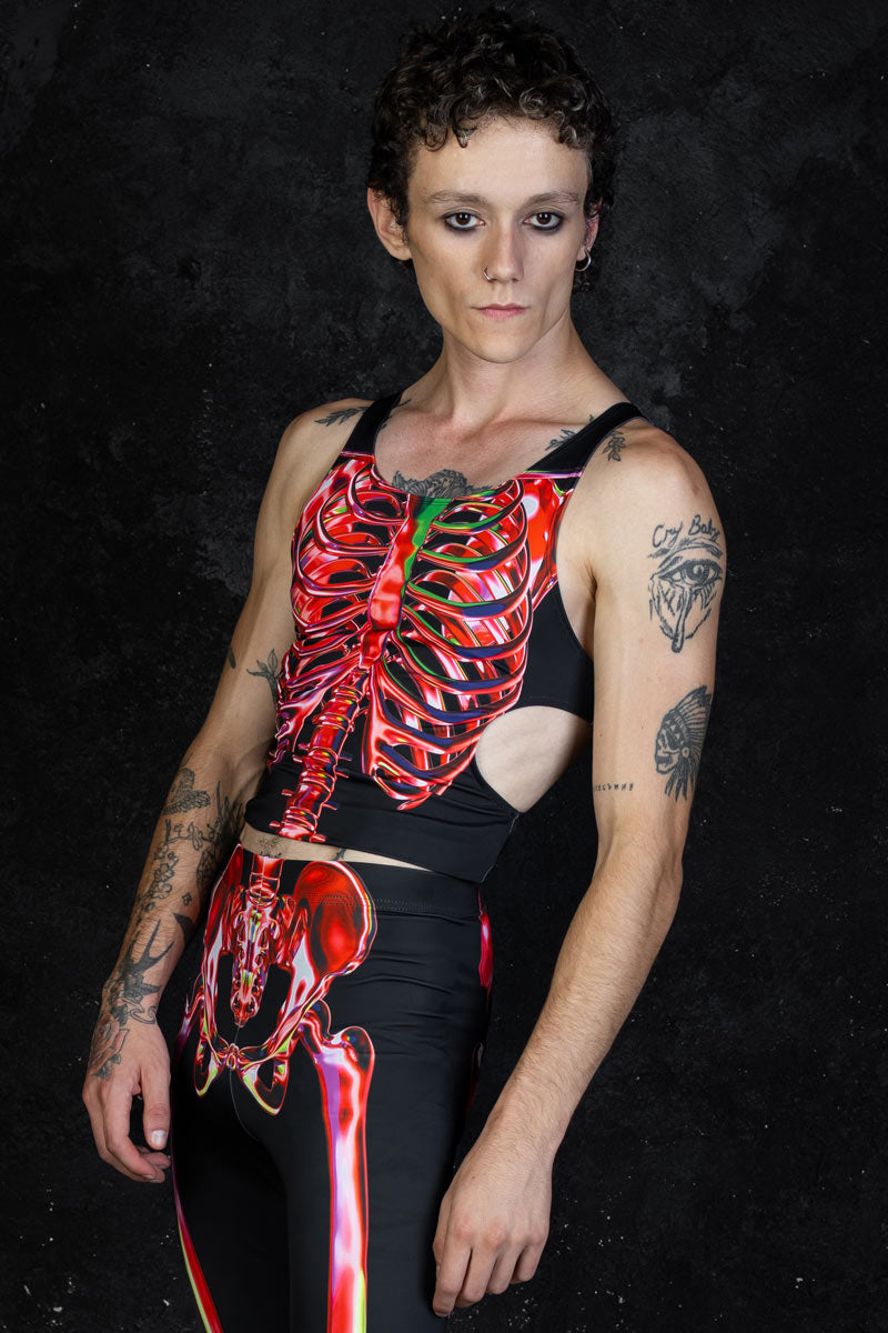 Men's Ruby Skeleton Cut Out Tank Top Front View