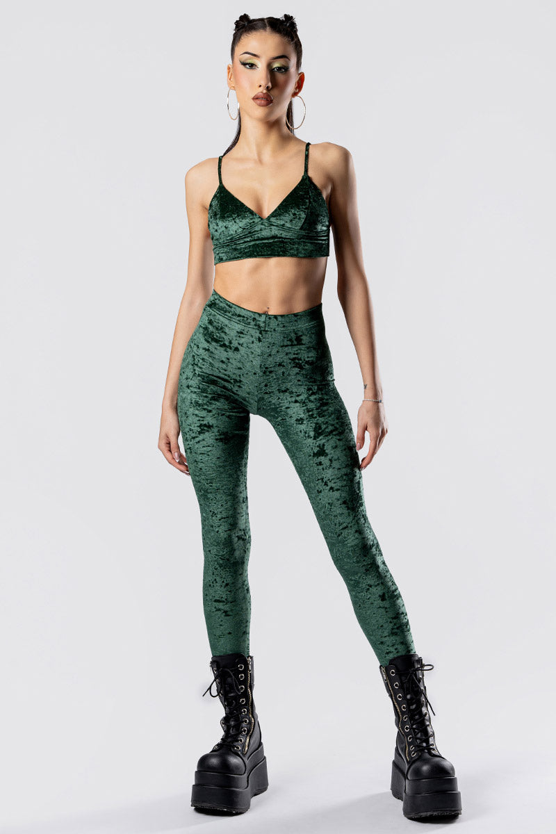moss-babe-leggings-set-green-velvet-front-view