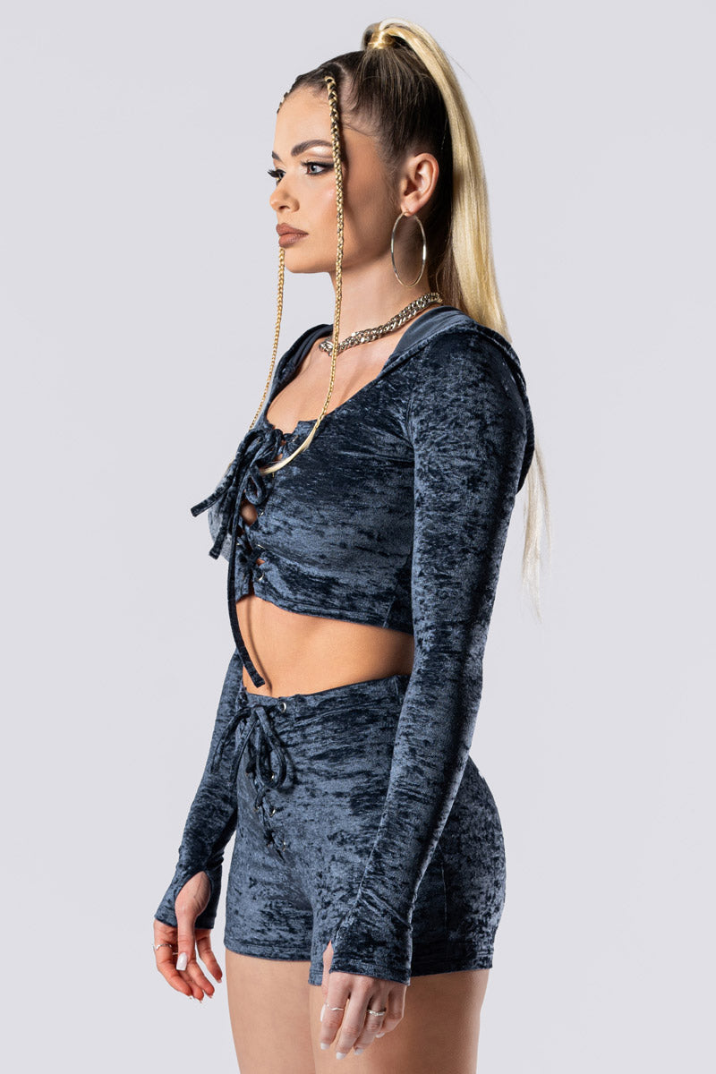 nightshade-lace-up-shorts-set-blue-velvet-side-view