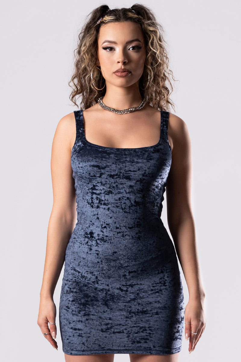 Nightshade Square Neck Bodycon Dress Sleeveless Blue Velvet Mini Dress, XXL Nightshade Square Neck Bodycon Dress Sleeveless Blue Velvet Mini Dress, XXL