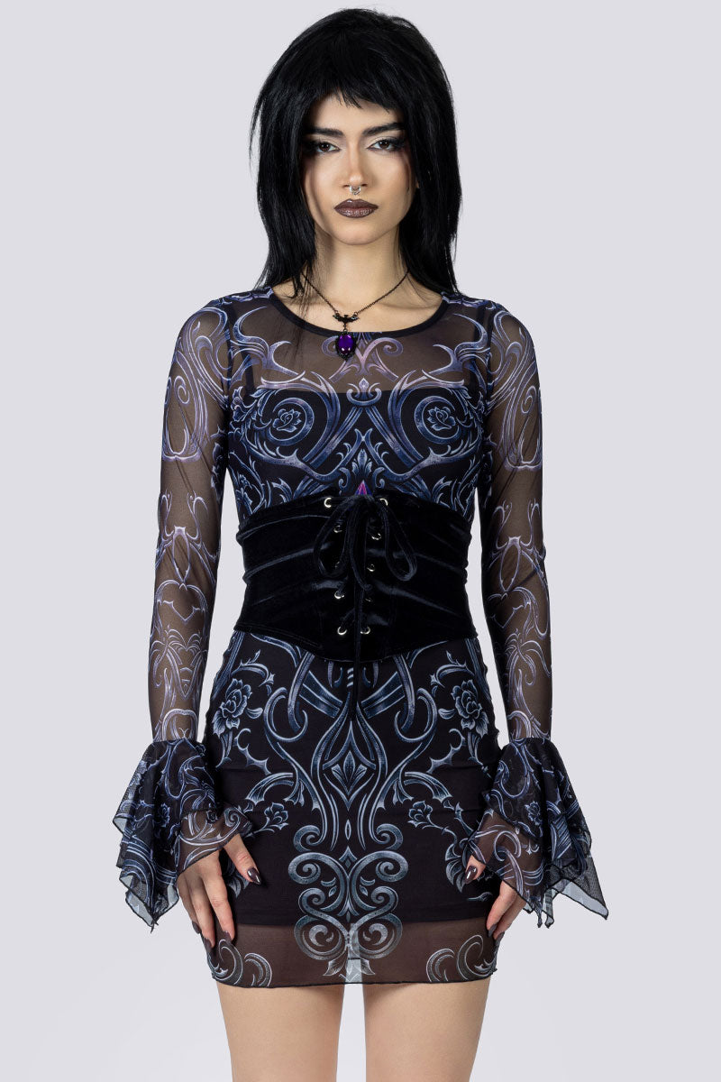 Midnight Crush Corset Belt – Black Velvet Goth Accessories, L