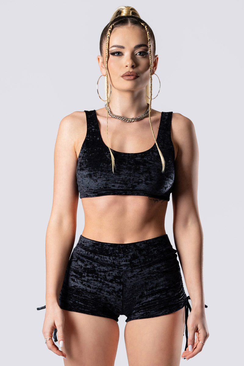 obsidian-muse-tie-side-shorts-set-black-velvet-close-view