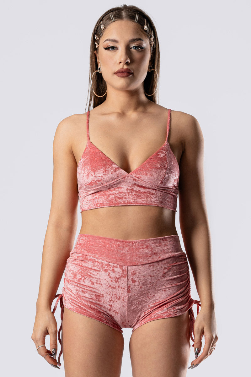 pink-champagne-high-waisted-tie-side-shorts-set-pink-velvet-close-view