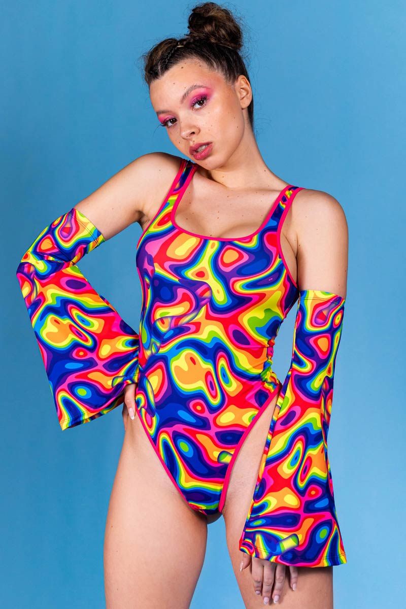 Ebony Rainbow Tiedye Swoopback Thong Bodysuit – Crop It Like It's Hot