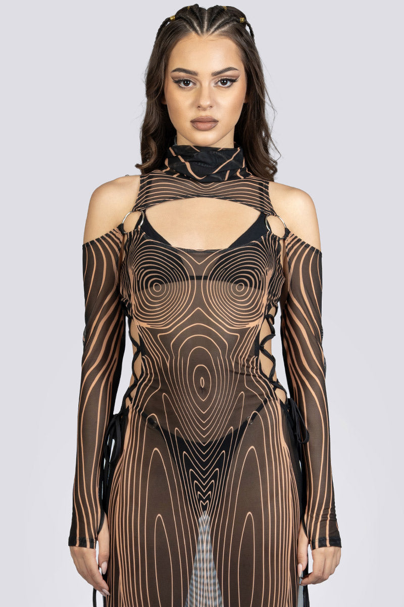 mesh lace up dress Resonance Maxi beyaz gelinlik hip 82.7 in Babyboo Adelina Maxi Dress color:Olive