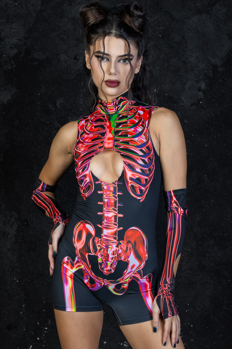 Ruby Skeleton Cut Out Romper Front View