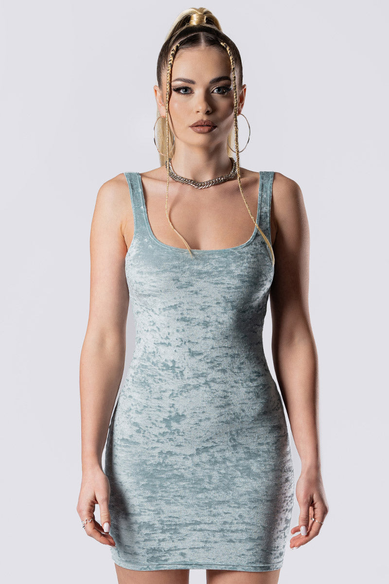 Sea Foam Square Neck Bodycon Dress - Light Blue Velvet Sea Foam Square Neck Bodycon Dress - Light Blue Velvet