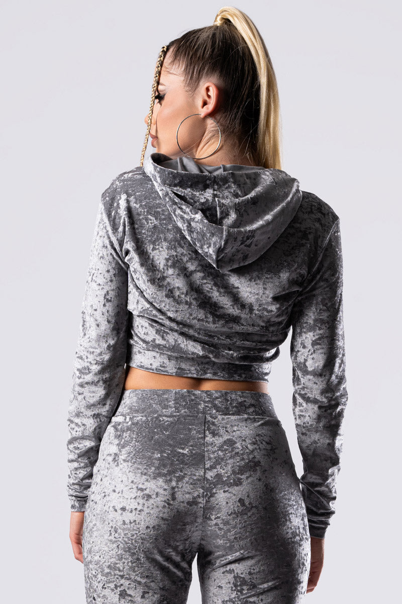 silver-fox-cropped-hoodie-grey-velvet-close-back-view