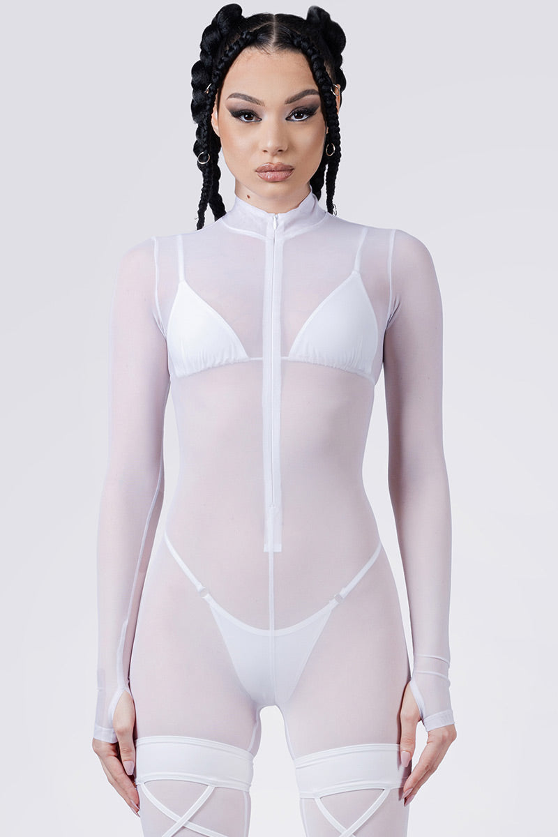 white mesh dress with bodysuit White Mesh Full Body Costume