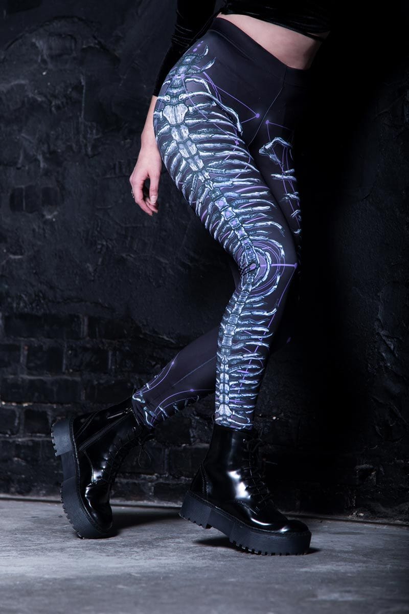 Devil Fashion Black Sexy Gothic Patterned Semi-Transparent Skinny Leggings  for Women 