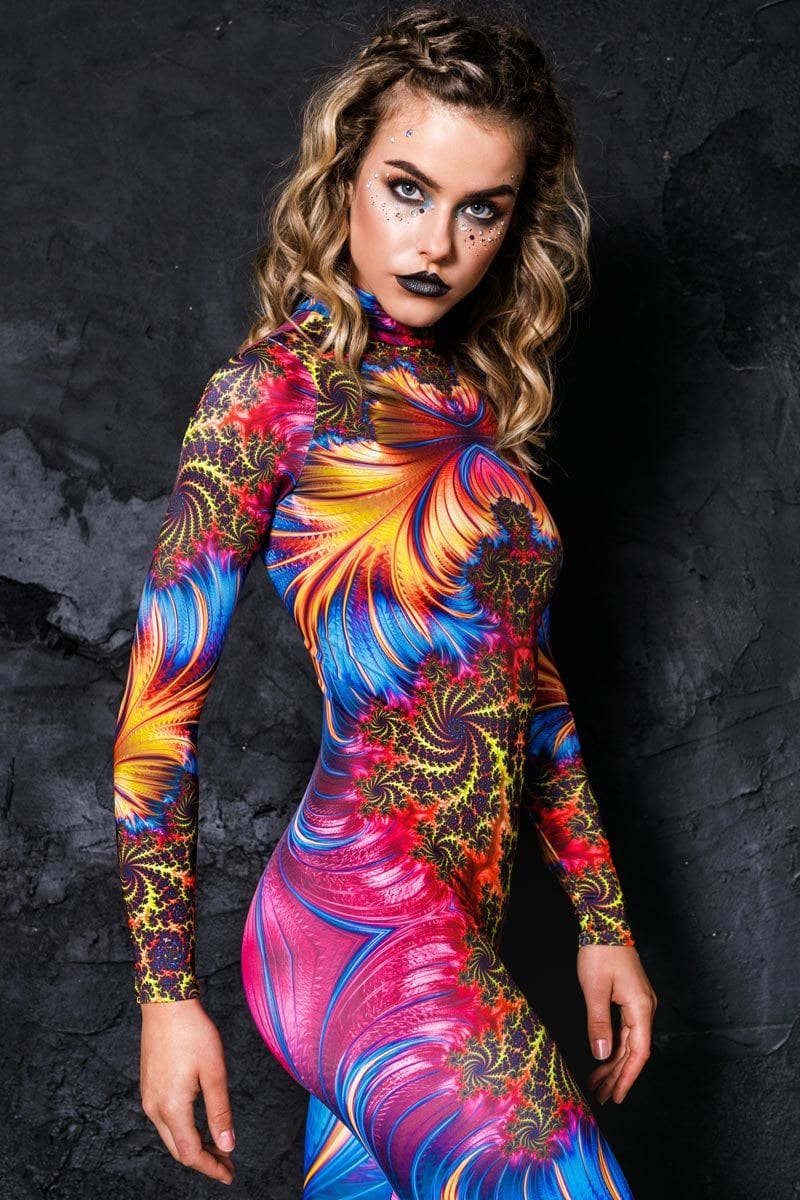 Tattoo Print See-thru Mesh Catsuit Koi & Dragons Spandex Jumpsuit Unitard  Bodysuit Festival Costume S M L XL XXL Pus Size 