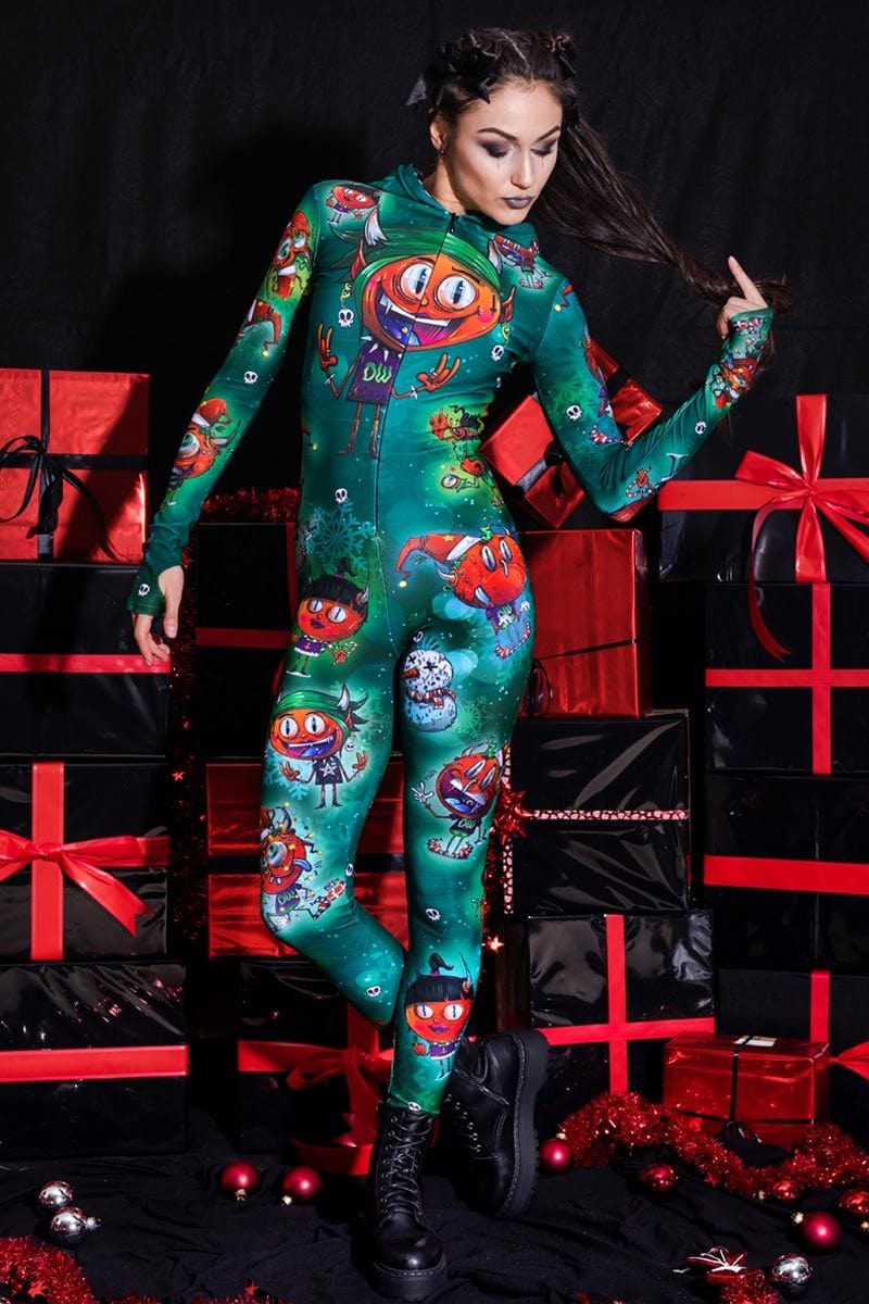Devil's Party Green Slim-Fit Onesie Front View