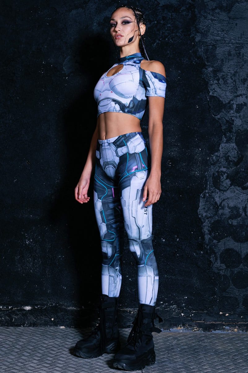 Cyber Soldier Cold Shoulder Crop Top Full View