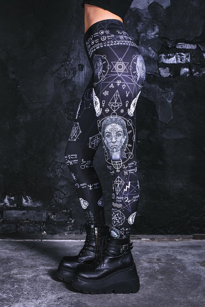 Devil Fashion Womens Gothic Pentagram Damask Printed Leggings