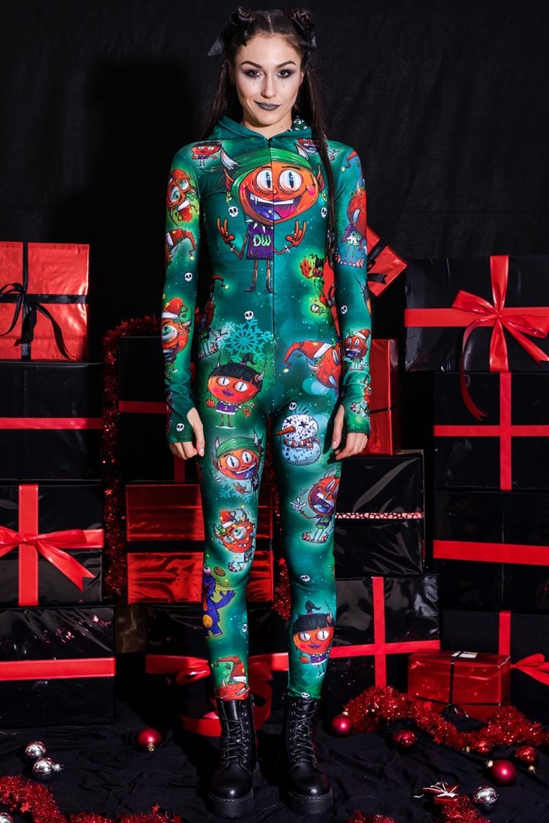 Devil's Party Green Slim-Fit Onesie Full View