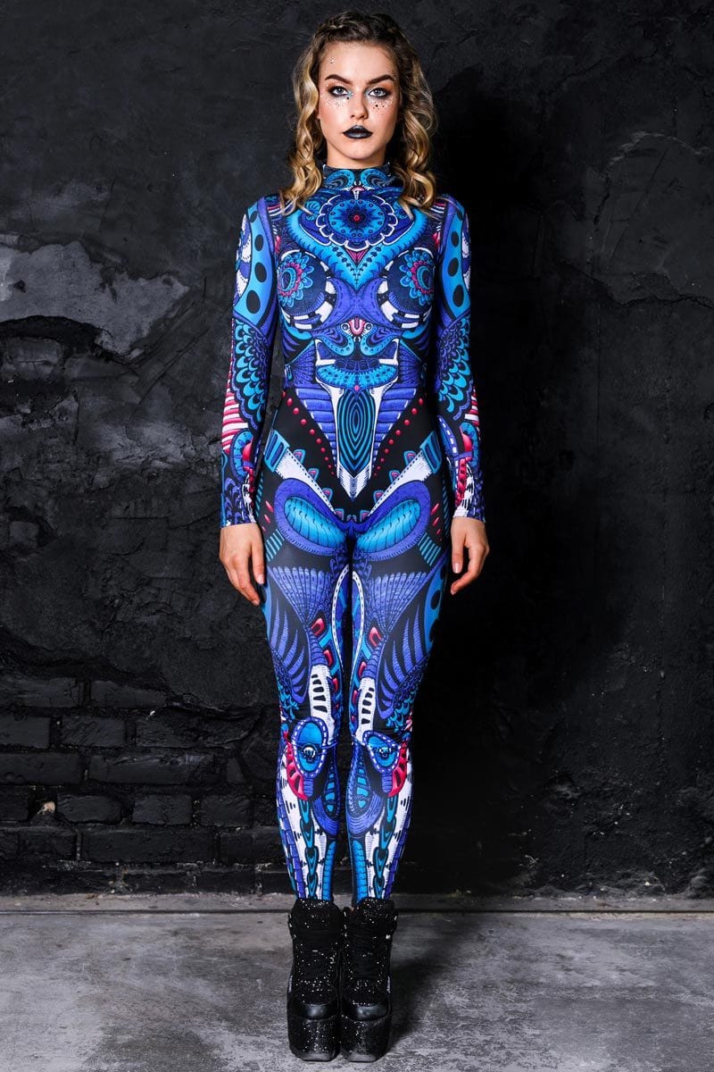 Blue Biomechanical Catsuit Front View