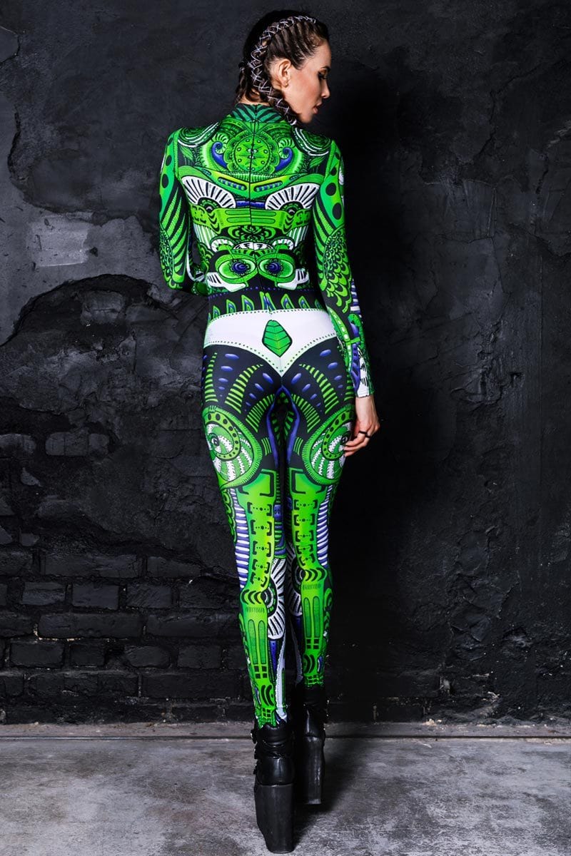 Green Biomechanical Catsuit Back View