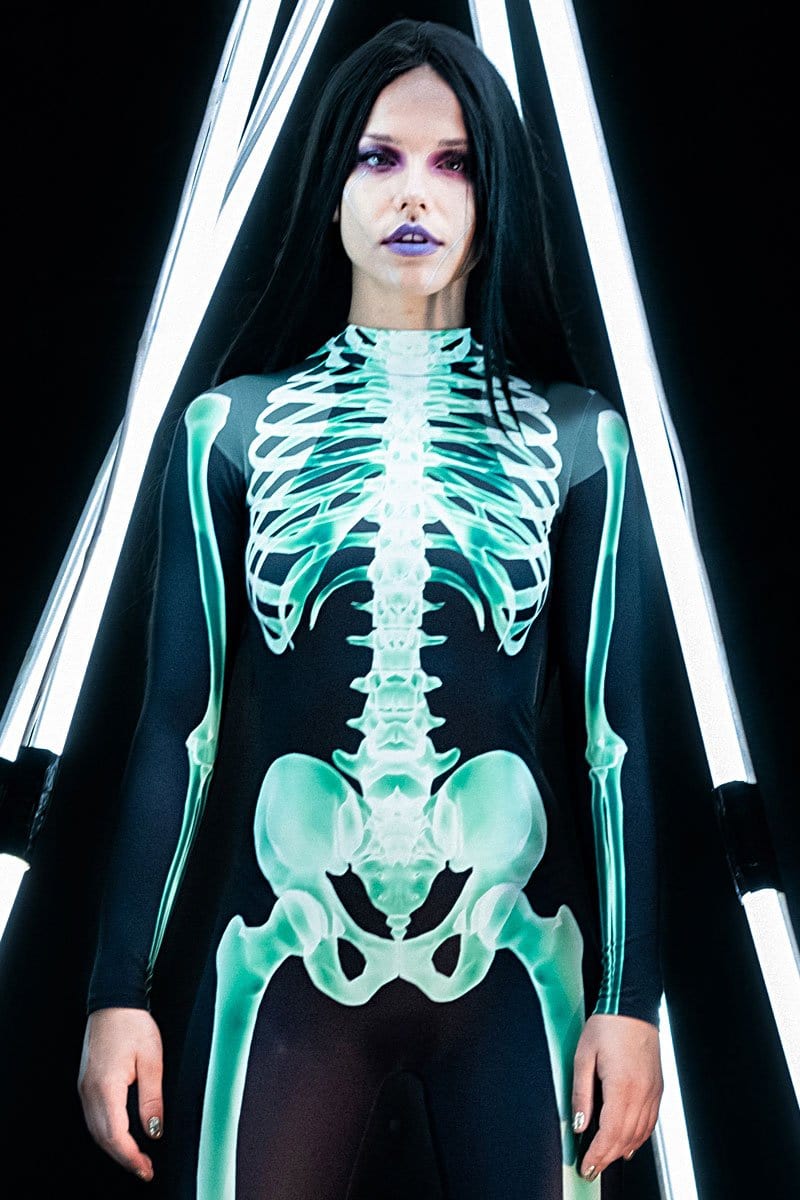 Green Skeleton Costume Close View