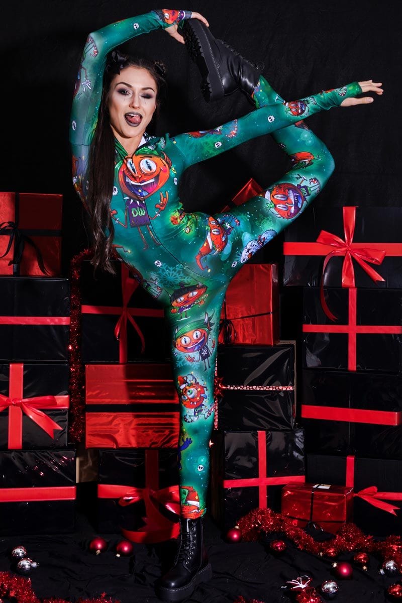 Devil's Party Green Slim-Fit Onesie Side View