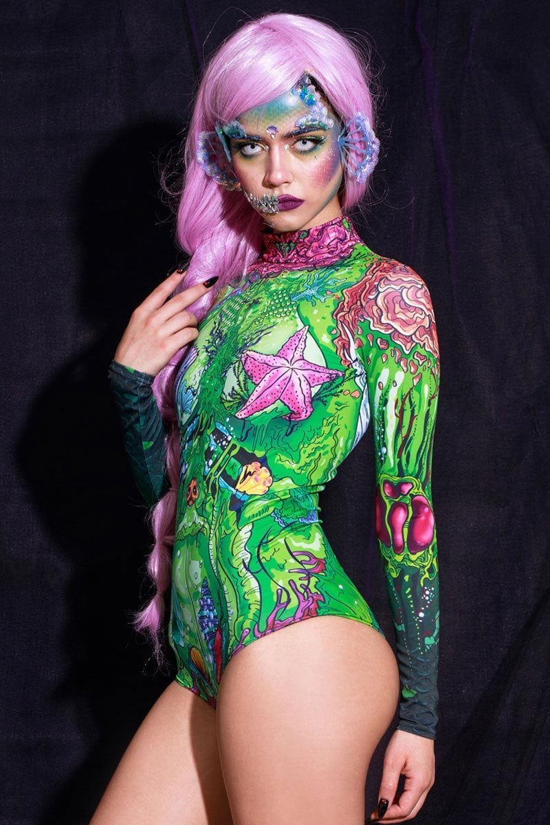 Printed Mermaid Bodysuit for Women with Long Sleeve