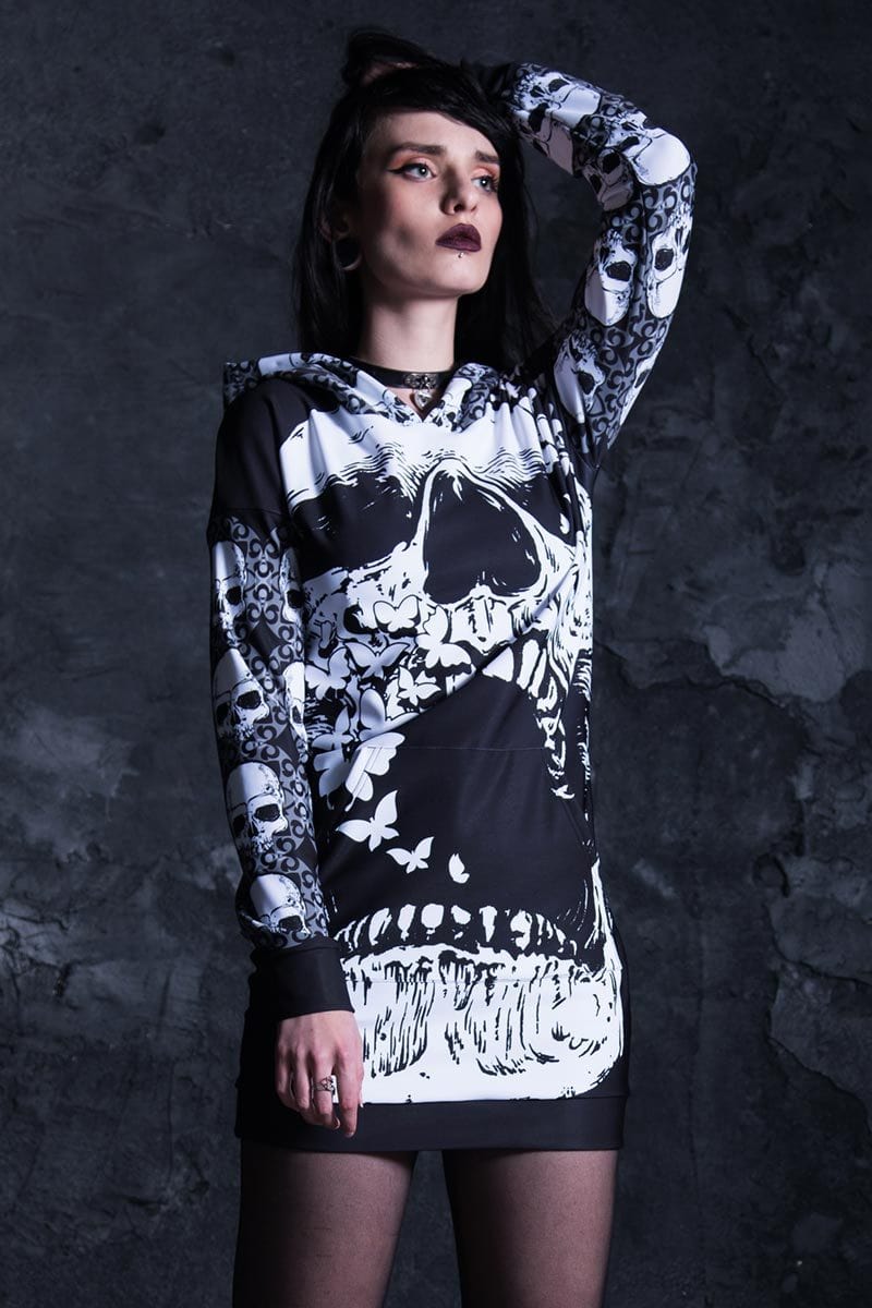 Skull With Butterflies Hoodie Dress Front View
