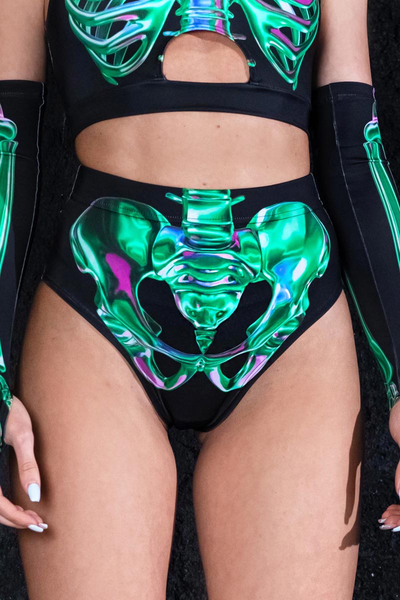 Emerald Skeleton Booty Shorts Close View