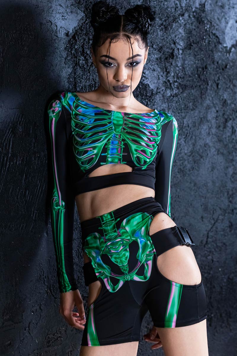 Emerald Skeleton Long Sleeve Top - Main Image