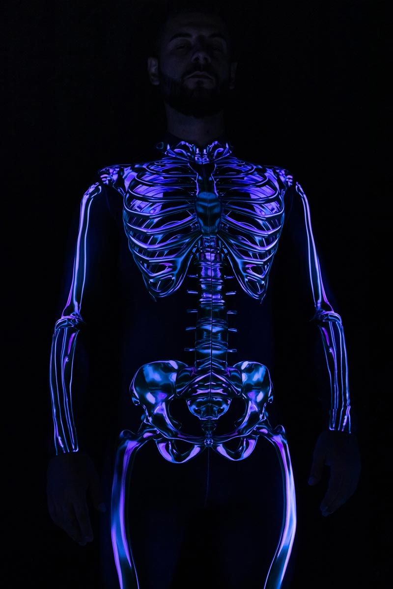 Emerald Skeleton Men Costume Close View Led Light