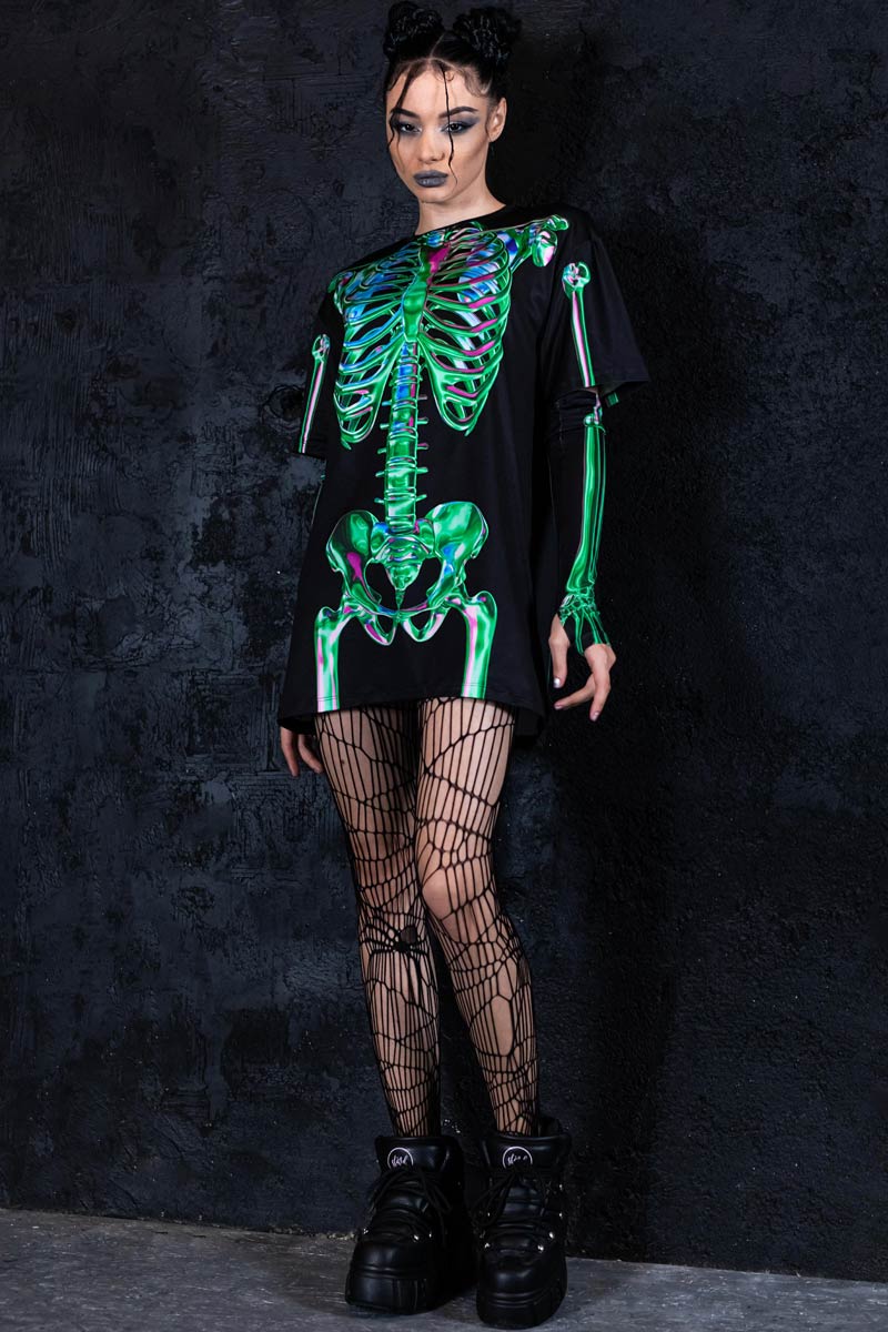 Emerald Skeleton Oversized Tee Dress Full View