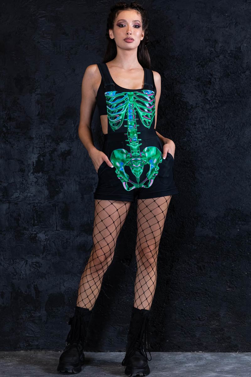 Emerald Skeleton Shortalls Full View
