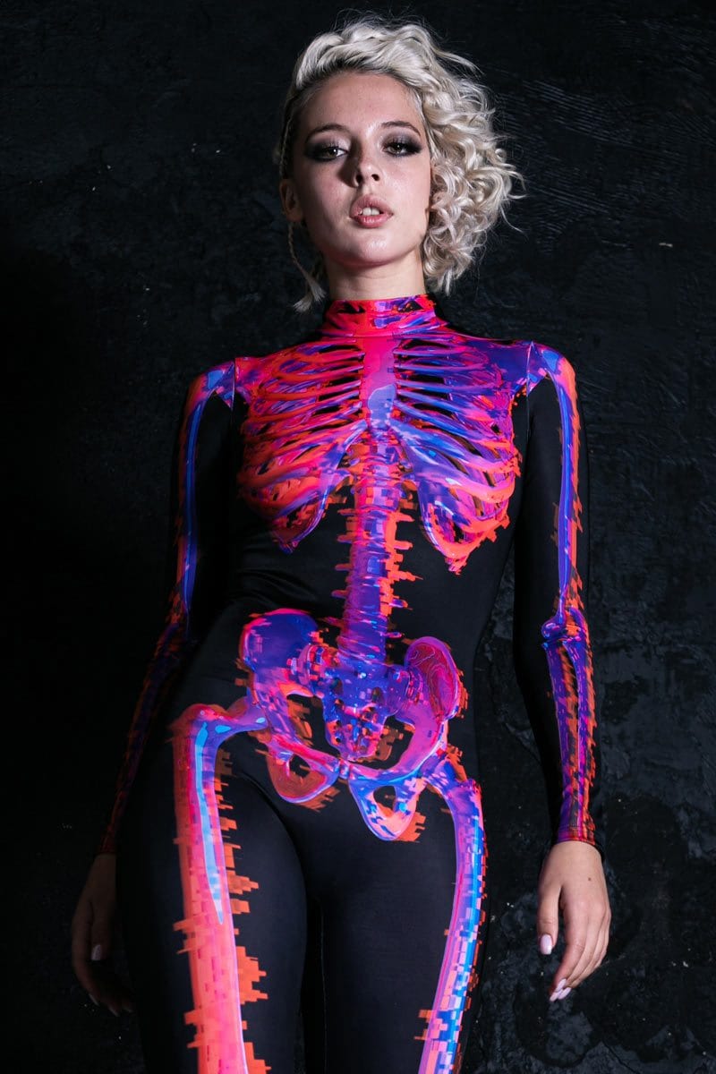 Glitch Skeleton Female Costume Front View