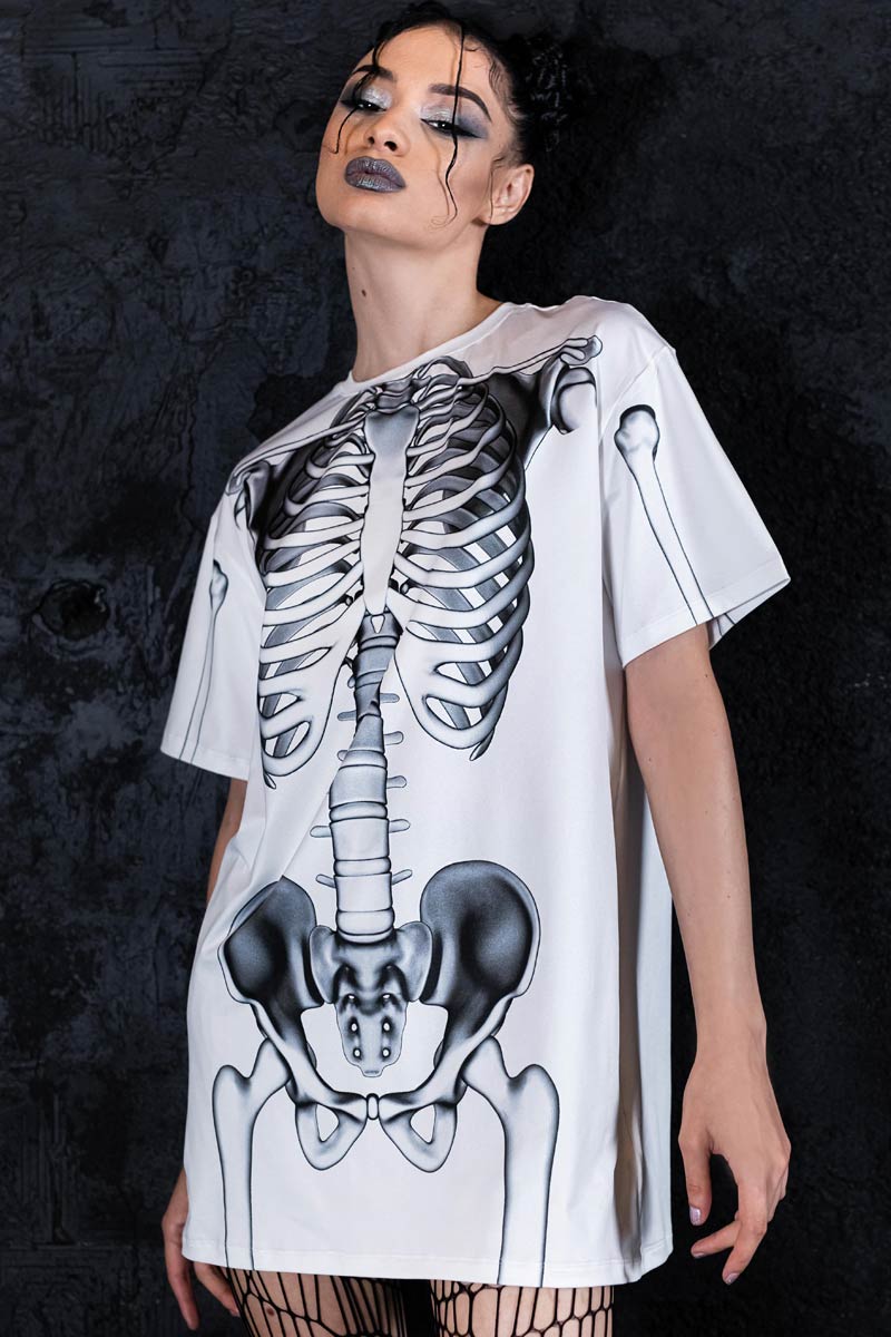 Graphic Skeleton Oversized Tee Dress