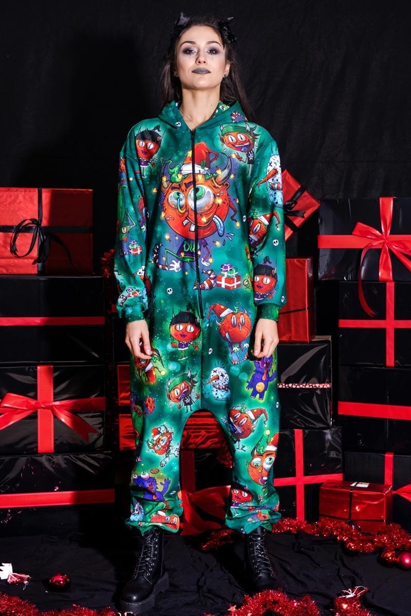 Naughty Devils Green Onesie for Him Full View