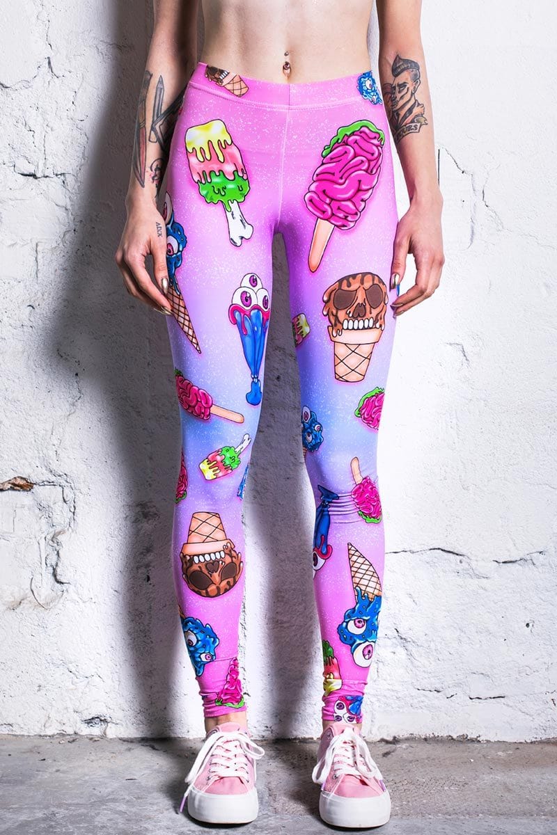 Pink Kawaii Leggings with Printed Ice Creams