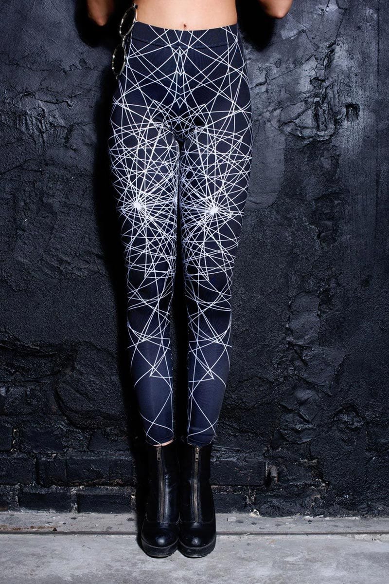 Black Geometric Leggings Made From Polyester