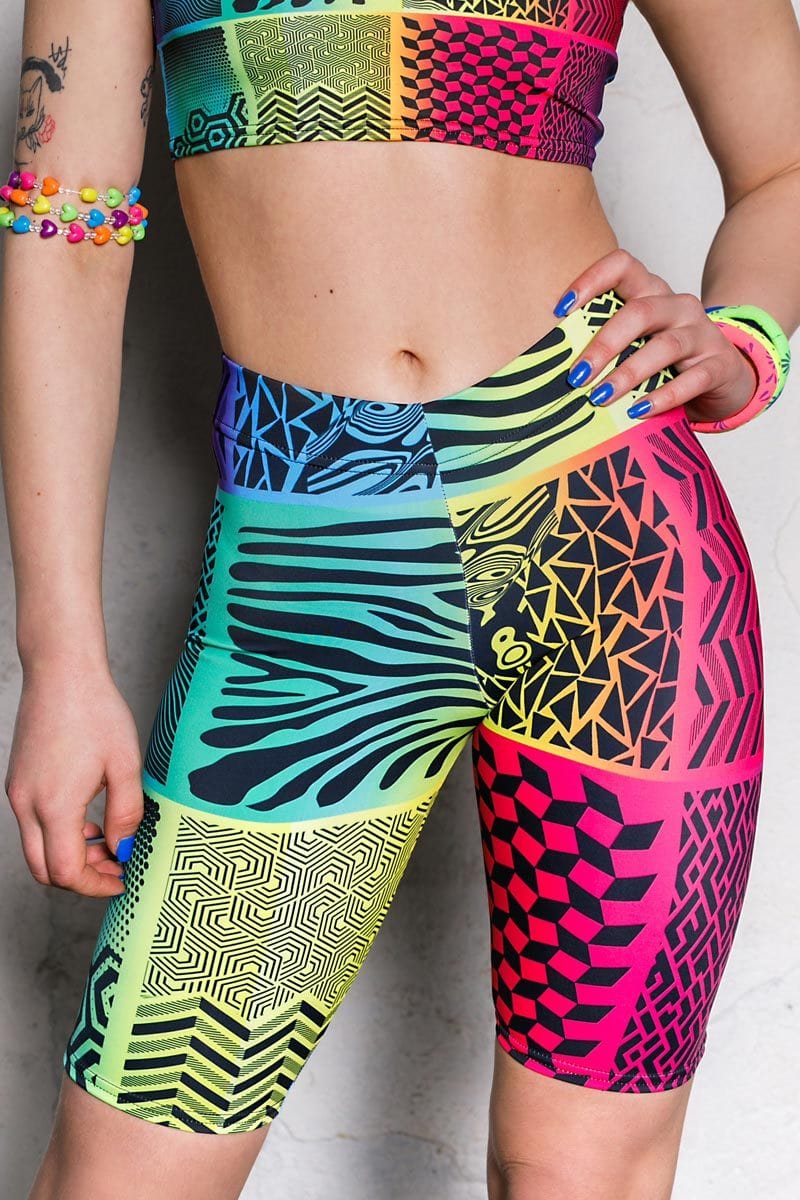 Rainbow Streaks Biker Shorts Close View