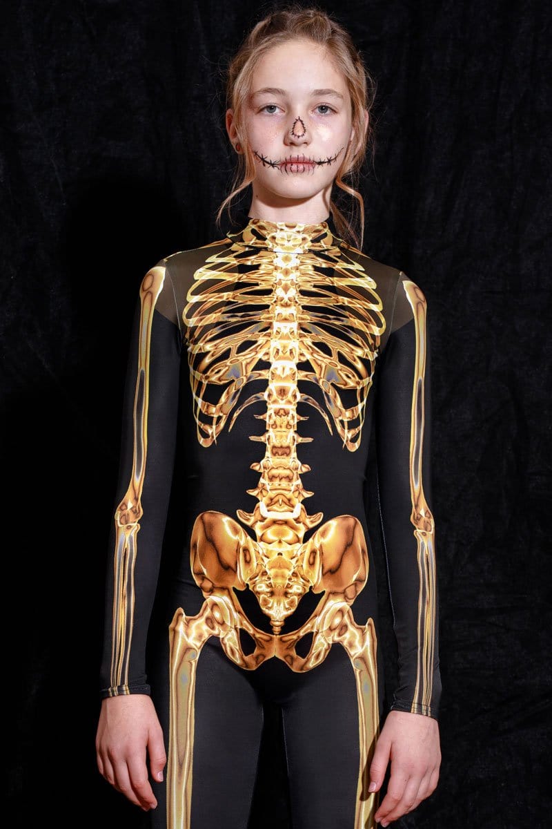 Golden Skeleton Kids Costume Close View