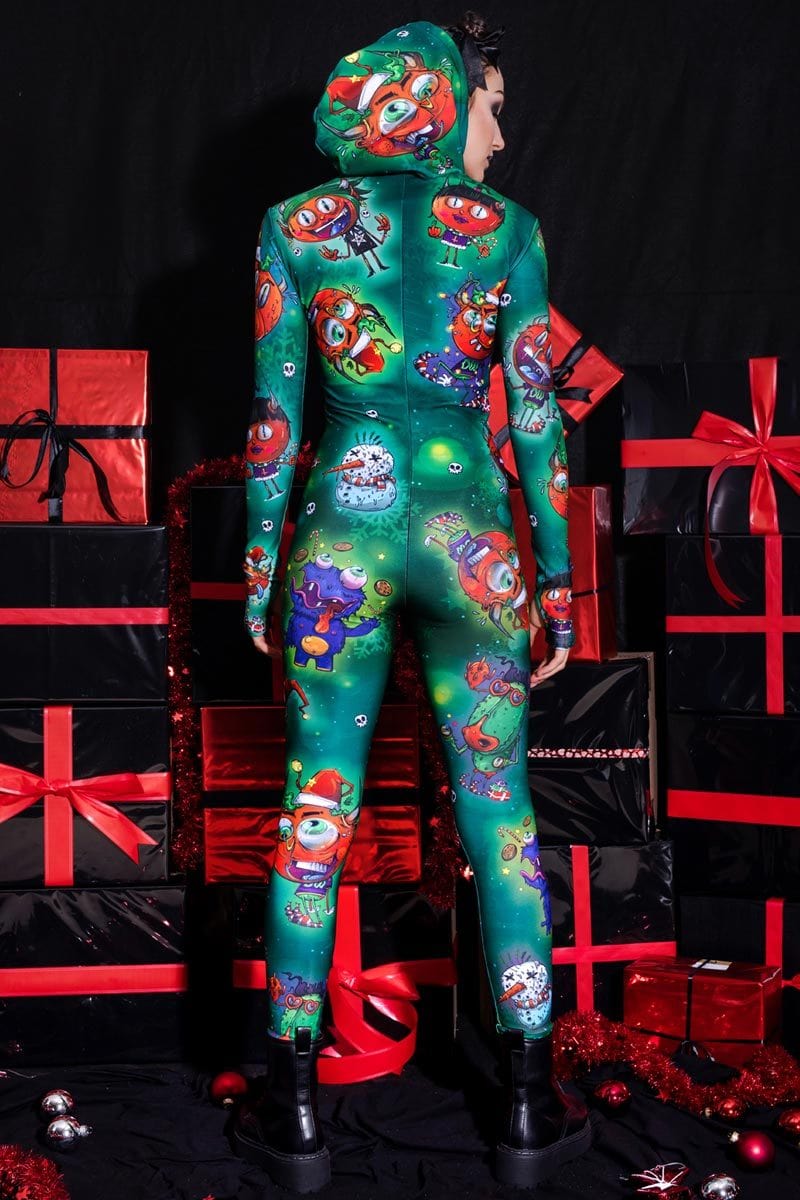 Devil's Party Green Slim-Fit Onesie Back View