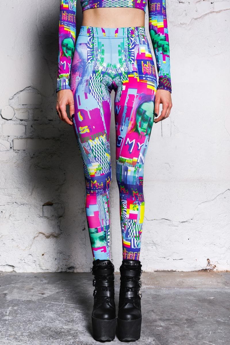Festival Leggings, Blue Printed Leggings for Women, Festival Outfits,  Burning Man, Futuristic Clothing, Sci Fi Clothing, Rave Two Piece Set 